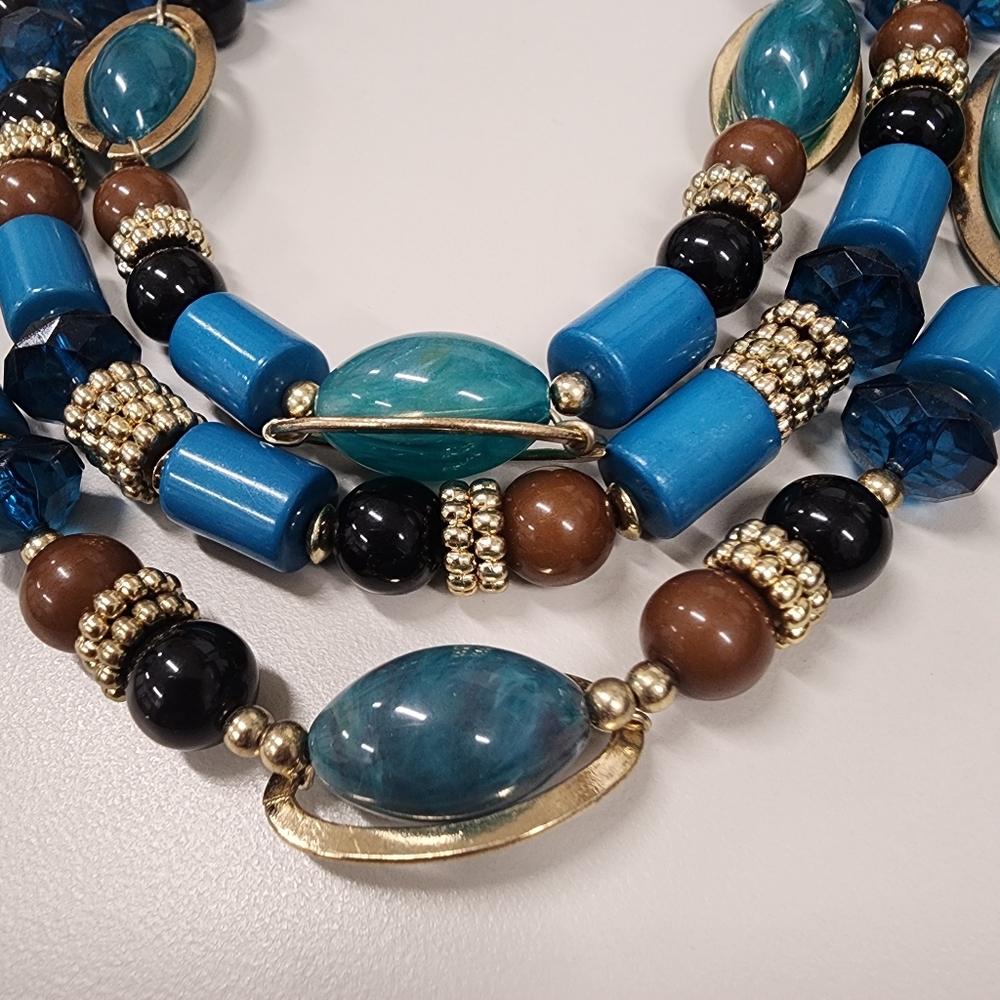 Chunky Blue Teal Multi-Strand Statement Necklace … - image 8